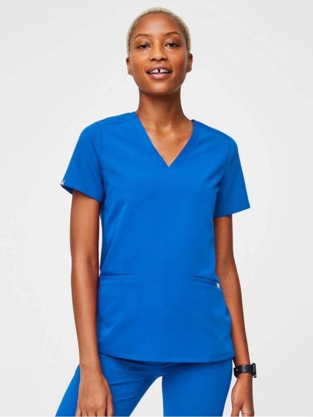 Figs Royal Blue V-Neck Scrub Top - Picture 3 of 6